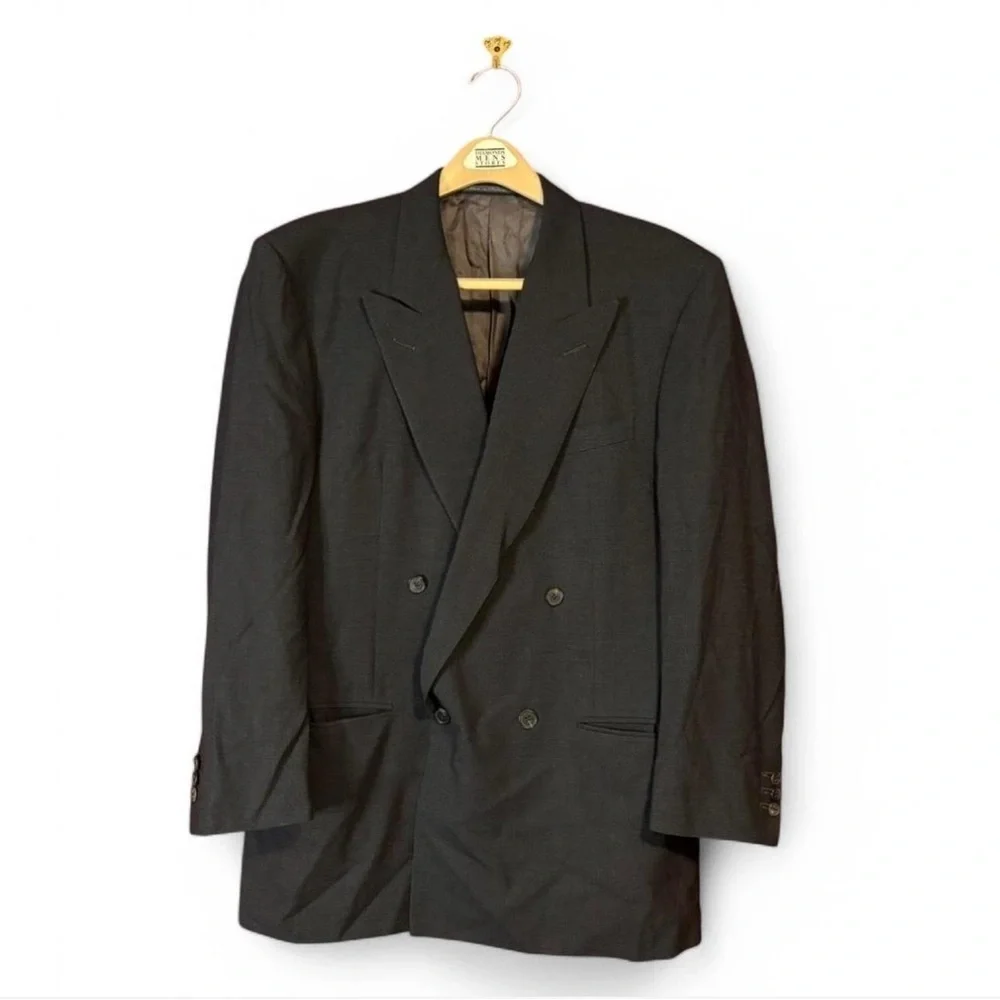 VTG Zegna 42R Taglio Esclusivo Black Check Blazer Double Breasted Italy Y2K